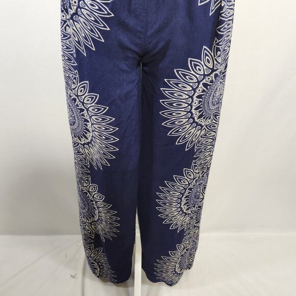 Camaroha Sutra Women's Small Blue Floral Print Layered Split Wide Leg Pants Boho - Picture 9 of 15